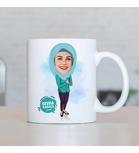 Kişiye Özel Başörtülü Eşe Hediye Karikatürlü Kupa Bardak