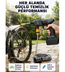 Akülü Araba Yıkama Makinesi 21V Güçlü Basınçlı ve Çift Akülü Taşınabilir