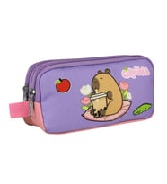 Capybara Kız Çocuk İki Bölmeli Kalem Çantası - Mor - Pembe - 5235 (Çok Renkli)