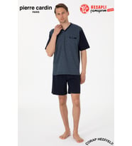 Pierre Cardin Paris Premium Erkek V Yaka Jakarlı %100 Pamuklu Kısa Kollu Şortlu Kutulu 3'lü Pijama Takım