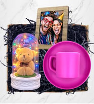 Size Özel Fotoğraflı Hediye Seti Pembe Kahve Fincanı ve Renkli Led Işıklı Fanus (Model 2)