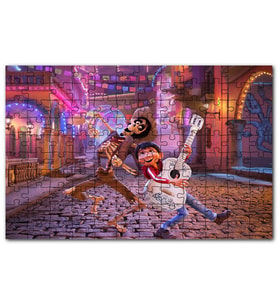 Cakapuzzle Coco Gitarist Çocuk ve İskelet Dans Ediyor Puzzle Yapboz MDF (Ahşap) (120 Parça)