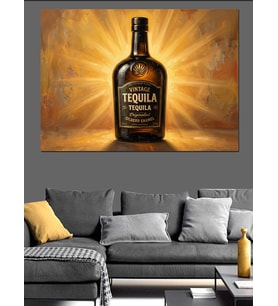 Altın Işıklı Tequila Şişesi Sanatı Dekoratif Kanvas - Mdf Ahşap Tablo