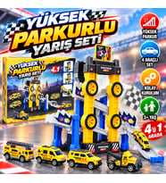 Yüksek Parkurlu 4'ü 1 Arada Yarış Seti – 4 Araçlı, Rampalı ve Engelli Pist, 3+ Yaş