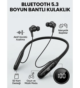 Ekranlı ve SD Kart Destekli Bluetooth 5.3 Boyun Bantlı Kulaklık