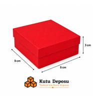 9x9x3 cm Tam Kapaklı Selefonlu Süngerli Takı Kutusu - Kırmızı (DEMONTE) (50 ADET)