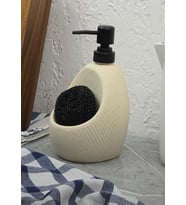 Taş Desenli Sıvı Sabunluk - Sünger Hazneli Mutfak Sabunluğu - 700 ML -  Çizgi De (Krem)