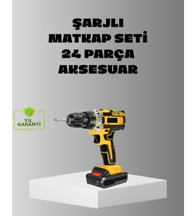 Şarjlı Darbeli Matkap Seti – 2 Bataryalı, 24W Güç, 24 Parça Aksesuar, LED LED'li