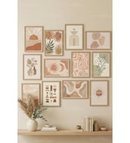12 Parça Boho Botanik Geometrik 2 Renk Seçenekli Çerçeve Görünümlü Tablo Seti