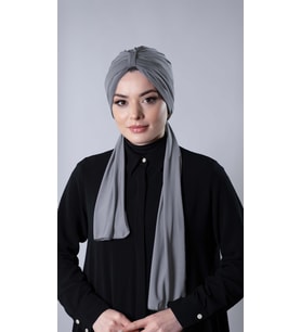 Gri Pratik Hazır Geçmeli Tesettür Bone Sandy Kumaş Atkılı  2204_15