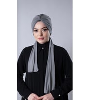 Gri Pratik Hazır Geçmeli Tesettür Bone Sandy Kumaş Atkılı  2204_15