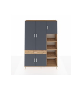 Hyperion Dolap 10 Raflı Tek Çekmeceli 5 Kapaklı 132x44x195 Çam-Antrasit/Çam