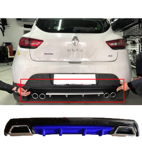 Renault Clio Mk4 Mavi Difüzör Çiftli Kare Egzoz Görünümlü D Tip Difizör 2012-2019