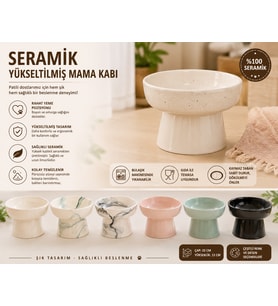 Yüksek Altlıklı Oval Seramik Mama Su Kabı 250 ml Çeşitli Renklerde