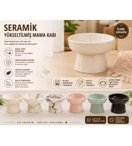 Yüksek Altlıklı Oval Seramik Mama Su Kabı 250 ml Çeşitli Renklerde