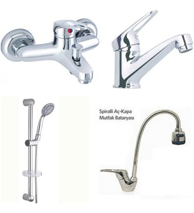 ARÇE Mix Spiralli Evye  Banyo  Sabit Lavabo Bataryası Ve Sürgülü Duş Takımı