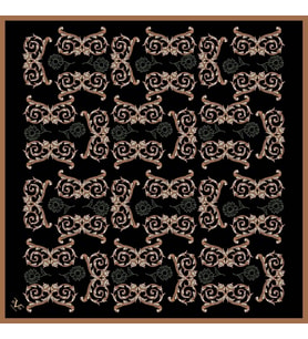 Barok Desen Black Seri Twill Eşarp Eşarp Askısı ile Birlikte 90x90 cm Kahverengi