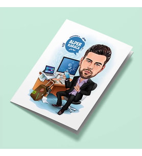 Kişiye Özel Çok Meşgul Erkek Karikatürlü Tebrik Kartı