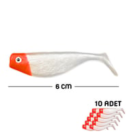 Silikon Balık Yem - DFT - 6cm - Kırmızı/Beyaz (141-3017) - 10'lu Paket