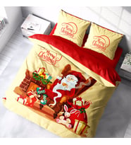 Monohome Yılbaşı Süsü Merry Christmas Çift Kişilik 3D Nevresim Takımı Pamuk Saten Noel Baba (Çok Renkli)