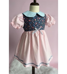 BEBE YAKA MAVİ PEMBE ÇİÇEKLİ KIZ ÇOCUK BEBEK ELBİSE