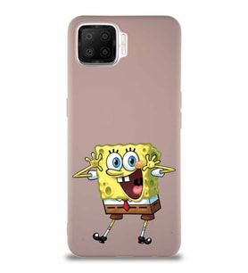 Oppo A73 Soft Premier Kapak Sünger Bob Tasarımlı Silikon Kılıf - Pudra (Şeffaf)