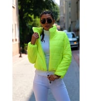 Markano Neon Yeşil Dik Yaka Su Geçirmez Kısa Şişme Mont