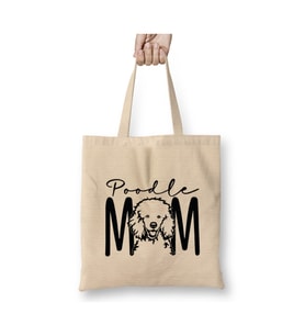 Poodle Mom Beyaz Bez Çanta Uzun Saplı Alışveriş Çantası Plaj Çantası