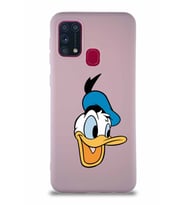 Samsung Galaxy M31 Soft Premier Kapak Donald Duck-A Tasarımlı Silikon Kılıf - Pudra (Şeffaf)