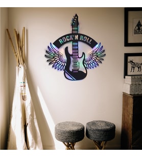 Lucenda Led Işıklı Kişiselleştirilebilir Kanatlı Gitar Figürlü Tablo Duvar Dekorlu Gece Lambası