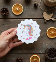 Kişiye Özel Unicorn Bardak Altlığı Doğum Günü Hediyesi (Bej)