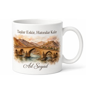 Bayburt Taş Köprü Temalı Baskılı Kupa Bardak Hediye Porselen Mug