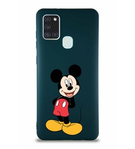 Samsung Galaxy A21S Soft Premier Kapak Mickey Mouse-B Tasarımlı Silikon Kılıf - Yeşil (Şeffaf)