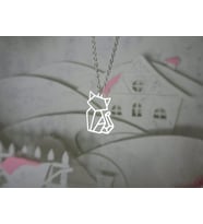 925 Ayar Gümüş  Origami Kedi Kolye