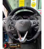 Opel Insignia B Dikme Direksiyon Kılıfı Delikli Deri Parlak Siyah Gri Detay Çift Yüzük ve Dikiş 2017-2022