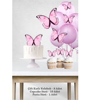Pembe Kelebekli 3 Boyutlu Parti Seti Malzemeleri