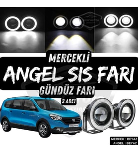 Dacia Lodgy 2012-2022 Uyumlu Mercekli Angel Sis Farı Metal 76 mm Beyaz Halkalı Gündüz Farı 2 Adet