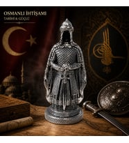 Prestij Güç Sembolü Tarihi Osmanlı Zırhlı Pelerinli Savaşçı Asker Biblo Anlamlı Hediye Gümüş 28 CM