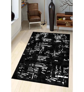 Siyah Vintage Kaymaz Tabanlı Makinede Yıkanabilir Halı AR525 - 100 x 160 cm