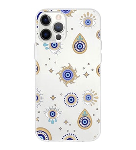 PrintiFy Apple  iPhone 12 Pro ile Uyumlu 1mm Slim Fit Nazar Boncuğu 5 Baskılı Şeffaf  Kılıf