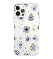 PrintiFy Apple  iPhone 12 Pro ile Uyumlu 1mm Slim Fit Nazar Boncuğu 5 Baskılı Şeffaf  Kılıf