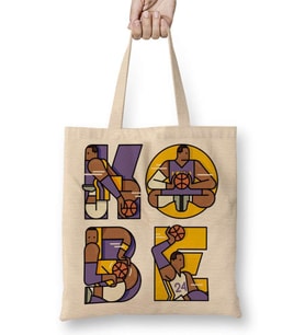 Kobe Bryant Tribute Typography Bez Çanta Uzun Saplı