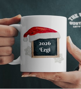 Noel Şapkalı Yazılı İsimli Kupa