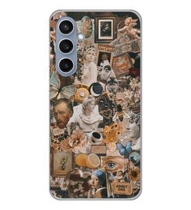 Samsung Galaxy S23 FE Uyumlu Aesthetic Sanatsal Kolaj Desenli Şeffaf Telefon Kılıfı