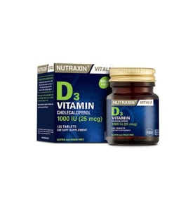 Nutraxin Vitals D3 Vitamin 1000 IU 25 mcg 120 Tablet Takviye Edici Gıda