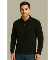 Regular Fit %100 Pamuk Polo Yaka Uzun Kollu Basic T-Shirt (Siyah)