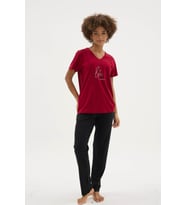 %100 Pamuk Yeni Sezon Kadın Modern Pijama Takımı (Bordo)