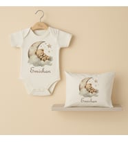 Pia Baby Premium %100 Pamuk İsme Özel Organik Baskılı Çıtçıtlı Bebek Body Ve Yastık Kılıfı 5048-19 (Ekru)