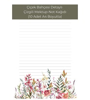 Çiçek Bahçesi Detaylı, Çizgili Mektup-Not Kağıdı, (10 Adet A4 Boyut)