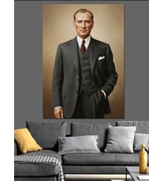 Siyah Beyaz Atatürk Portresi Dekoratif Kanvas - Mdf Ahşap Tablo